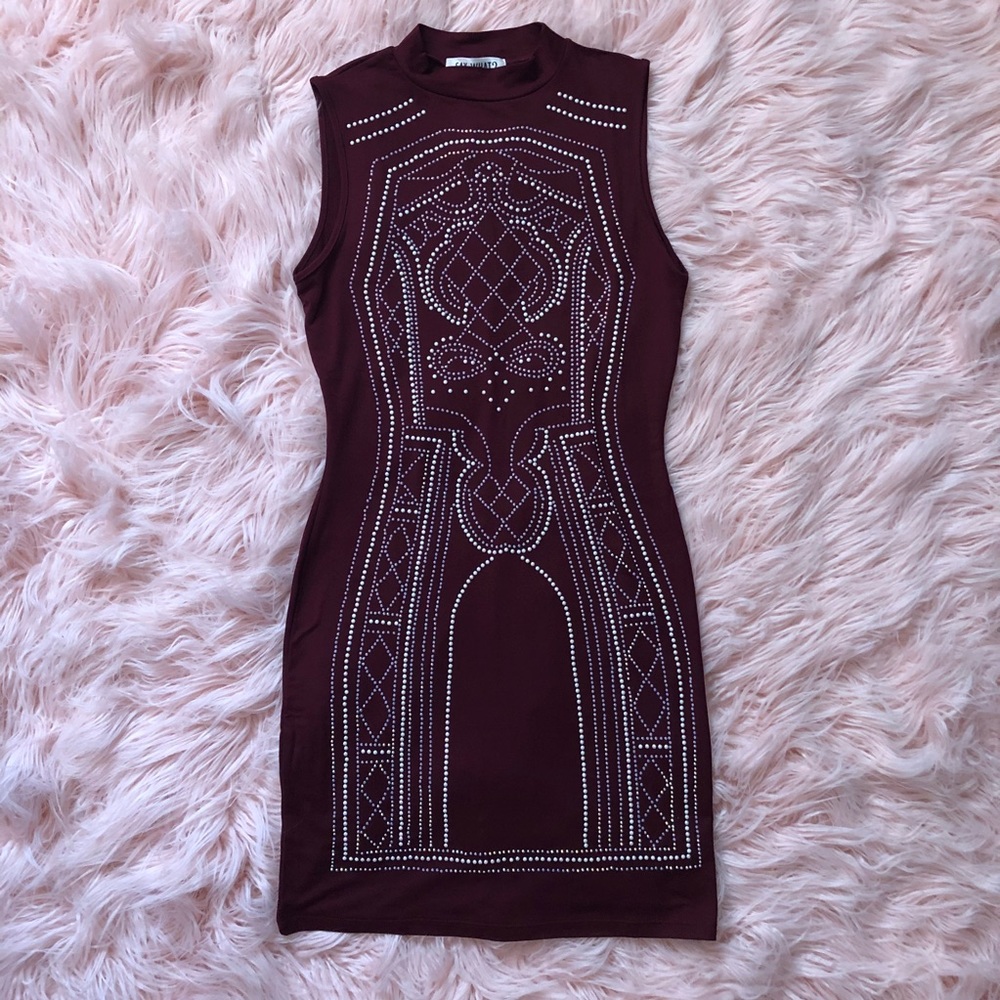 Maroon Swarovski Crystal Sleeveless Dress